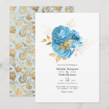 Pastelblauwe en gouden bloemen bruiloft