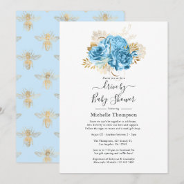 Pastelblauwe en gouden bloemendrive-by-shower kaart