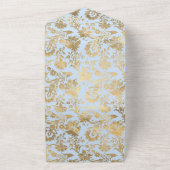 Pastelblauwe en gouden bloemige bruiloft all in one uitnodiging (Buitenkant)