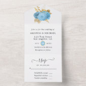 Pastelblauwe en gouden bloemige trouw uitnodiging (Binnen)