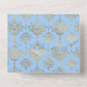 Pastelblauwe en gouden bloemige trouw uitnodiging (Achterkant)
