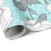 PASTELBLAUWE EN GRIJZE BLOEMEN CADEAUPAPIER (Rol Hoek)