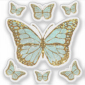 pastelblauwe faux glitter vlinders sticker (Voorkant)