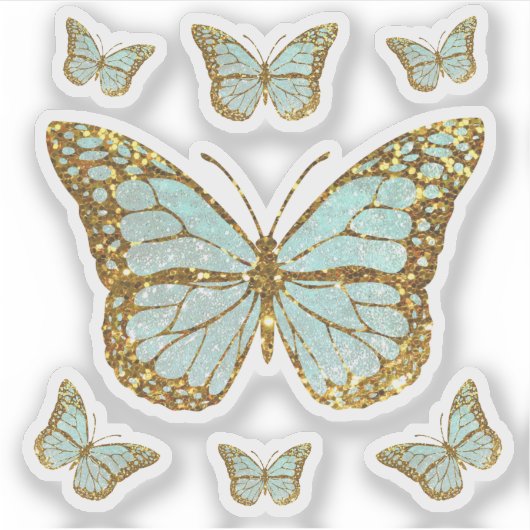 pastelblauwe faux glitter vlinders sticker (Voorkant)