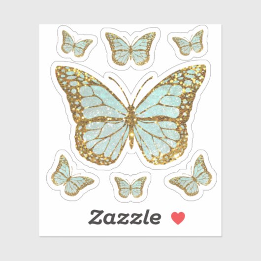 pastelblauwe faux glitter vlinders sticker (Vel)