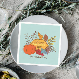 Pastelblauwe Folk Art Pompoen Thanksgiving Servet