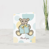 Pastelblauwe gele teddybeer bedankkaart (Voorkant)