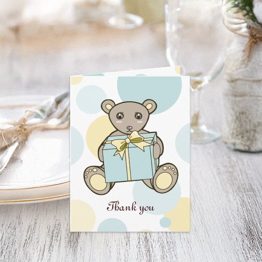 Pastelblauwe gele teddybeer bedankkaart