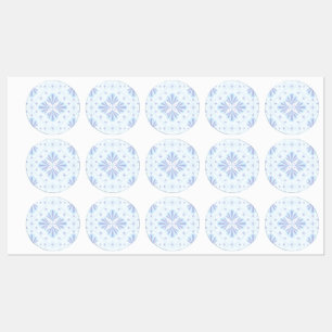 Pastelblauwe geometrische bloem herhaalpatroon labels