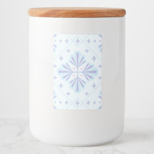 Pastelblauwe geometrische bloem herhaalpatroon voedselcontainer etiket