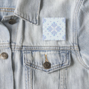 Pastelblauwe geometrische bloem herhalingspatroon vierkante button 5,1 cm