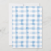 Pastelblauwe geruite strik babyshower kaart (Achterkant)