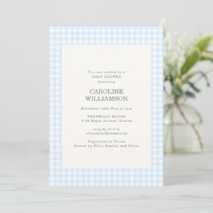 Pastelblauwe Gingham Geruite Lieve Baby Shower Kaart