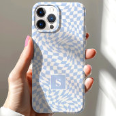 Pastelblauwe golvende geruite monogram Case-Mate iPhone case