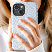Pastelblauwe golvende geruite monogram Case-Mate iPhone case