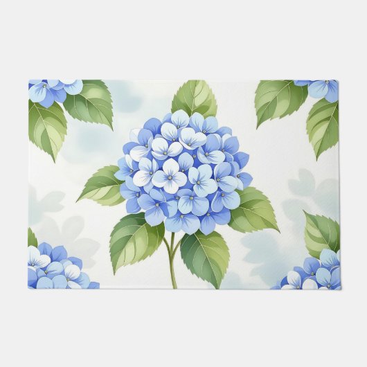 Pastelblauwe Hortensia Boeket Patroon Deurmat (Voorkant)