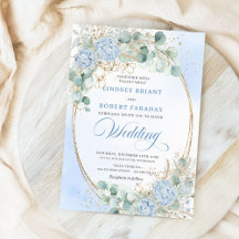 Pastelblauwe Hortensia Tarwe Elegante Trouw Uitnod
