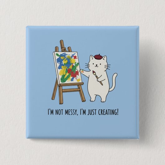 Pastelblauwe kat kunstenaar schildert abstracte ro vierkante button 5,1 cm (Voorkant)