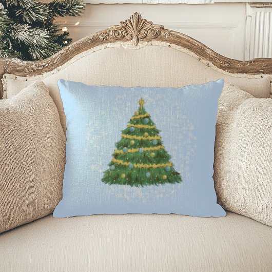 Pastelblauwe Kerstboom Kussen