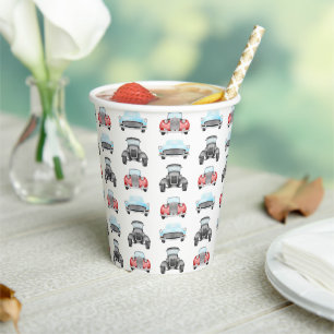 Pastelblauwe Klassieke Retro Auto Papieren Bekers