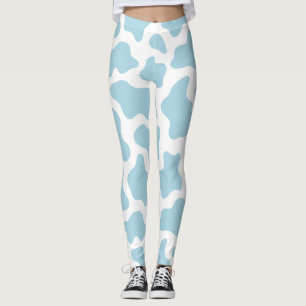 pastelblauwe koe print kawaii leggings
