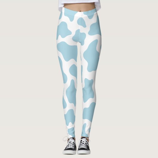 pastelblauwe koe print kawaii leggings (Voorkant)