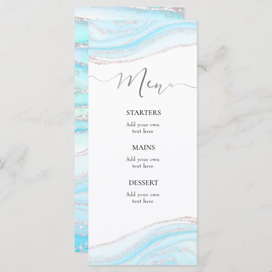 pastelblauwe marmeren Menu (Voorkant / Achterkant)