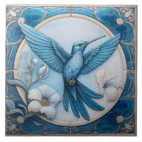 Pastelblauwe namaak reliëf Art Nouveau Kolibrie R