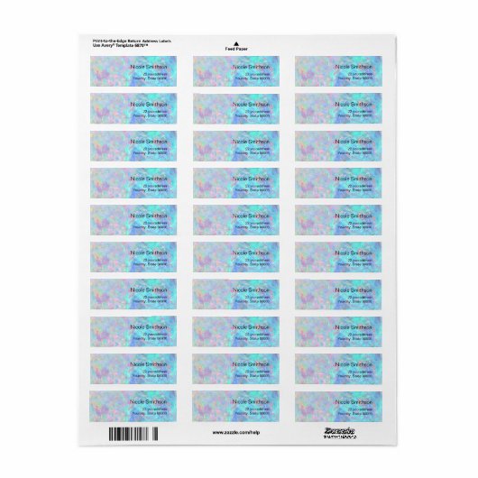 pastelblauwe opal achtergrondlabels etiket (Full Sheet)