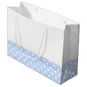  pastelblauwe polka gestippelde streep op wit groot cadeauzakje (Voorkant Gekanteld)