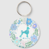 Pastelblauwe Poodle Aangepaste Bloem Naam & Foto Sleutelhanger (Voorkant)