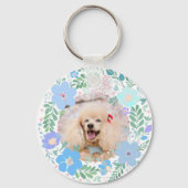 Pastelblauwe Poodle Aangepaste Bloem Naam & Foto Sleutelhanger (Achterkant)