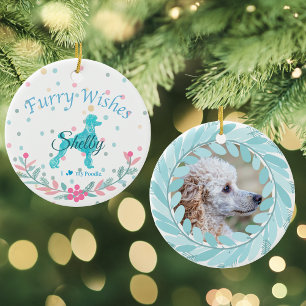 Pastelblauwe Poodle - Aangepaste Foto & Naam Keramisch Ornament