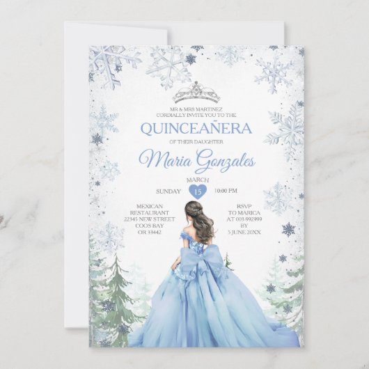 Pastelblauwe Prinses Winter Woud Quinceañera Kaart (Voorkant)