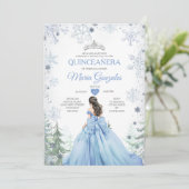 Pastelblauwe Prinses Winter Woud Quinceañera Kaart (Staand voorkant)