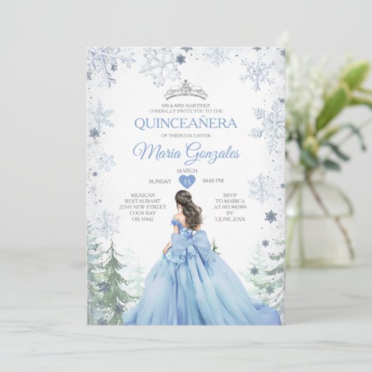 Pastelblauwe Prinses Winter Woud Quinceañera Kaart (Staand voorkant)