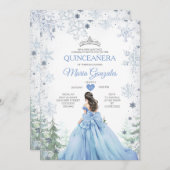 Pastelblauwe Prinses Winter Woud Quinceañera Kaart (Voorkant / Achterkant)