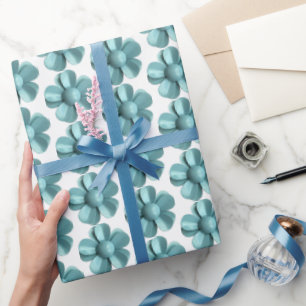 Pastelblauwe Retro Daisy MOD Bloem Bruiloft MCM Cadeaupapier