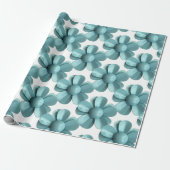 Pastelblauwe Retro Daisy MOD Bloesem Cadeaupapier (Uitgerold)
