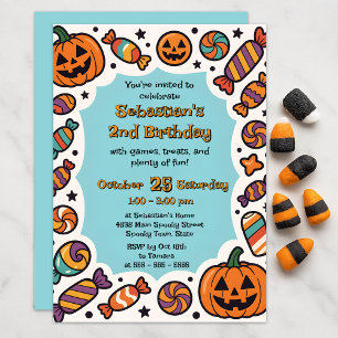 Pastelblauwe Retro Pompoen Peuter Halloween Feestj Kaart