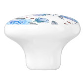 Pastelblauwe rozen keramische knop (Zijkant)