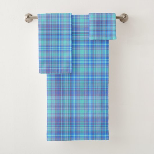 Pastelblauwe ruit bad handdoek (Insitu)