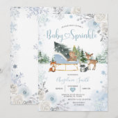 Pastelblauwe slee winterdieren baby sprinkle kaart (Voorkant / Achterkant)