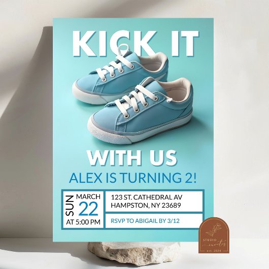 Pastelblauwe Sneaker 2e Verjaardag Jongen Kaart
