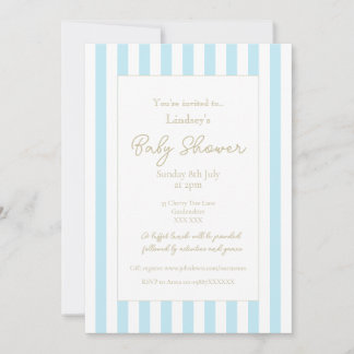 Pastelblauwe Streep Baby Shower Uitnodiging
