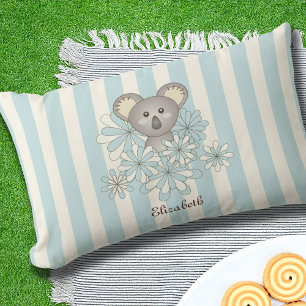 Pastelblauwe Streep Cute Koala Beer Kids Buiten Buitenkussen