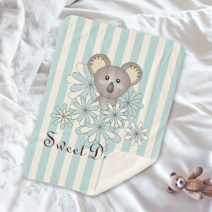 Pastelblauwe Streep Schattige Baby Koala Kinderen Sherpa Deken