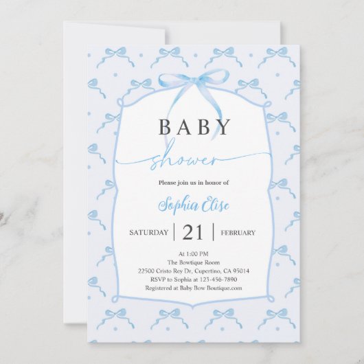 Pastelblauwe Strik Baby Shower Kaart (Voorkant)