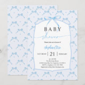 Pastelblauwe Strik Baby Shower Kaart (Voorkant / Achterkant)
