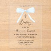 pastelblauwe strik | doop acryl uitnodigingen (Voorkant)